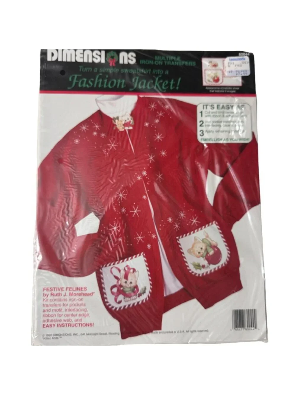 Dimensions Festive Felines Iron-On Transfer Kit Holiday Fashion 1992 Cats Kitten - Picture 1 of 8